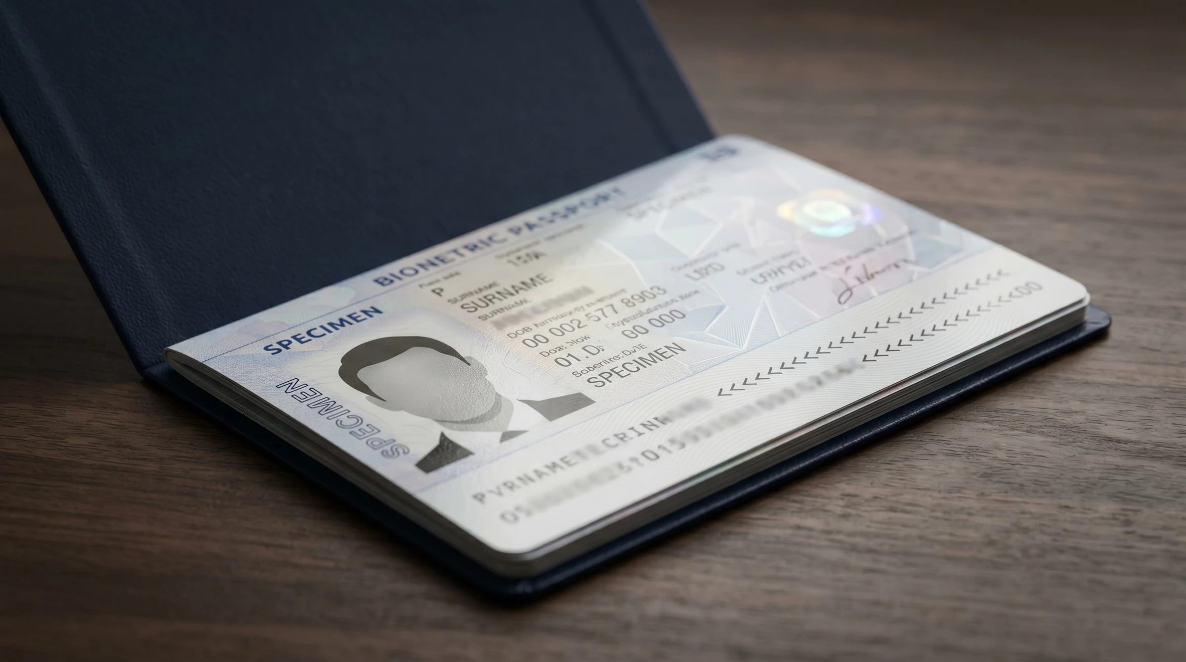 A biometric passport open to the data page — the document at the centre of the place-of-birth field reform.